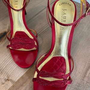 Ralph Lauren Stephanie Red Satin & Stone Shoe